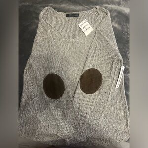 Nordstrom Women’s grey seater with brown elbows